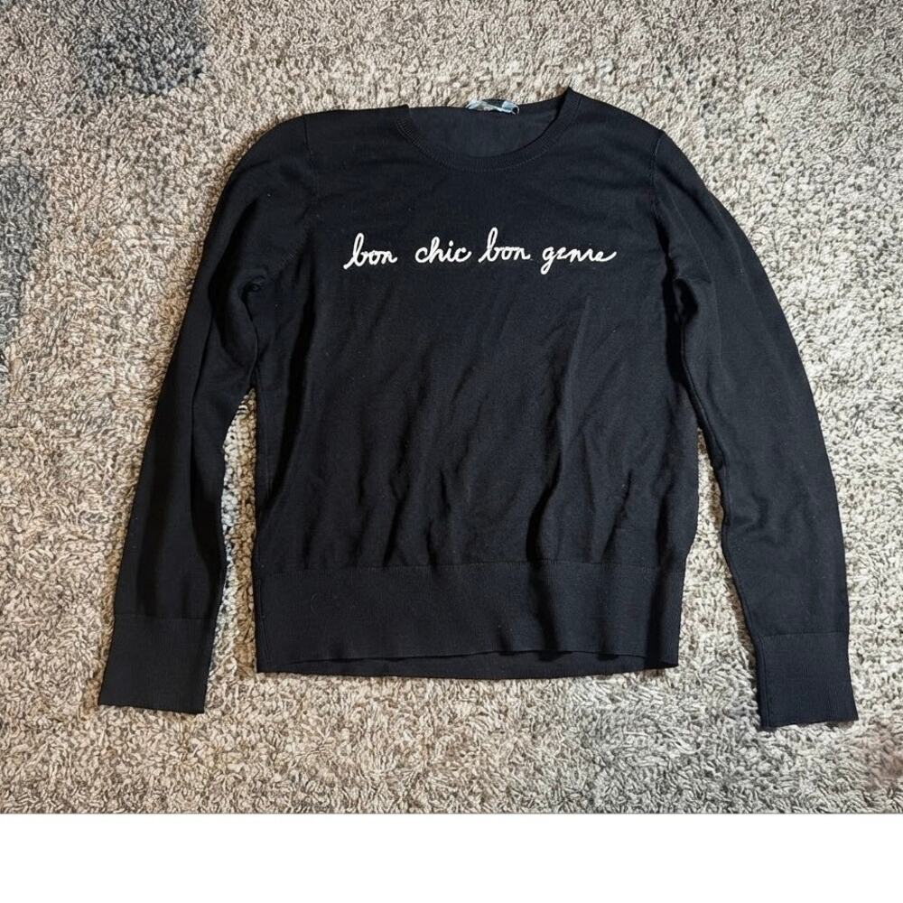 BCBG "Bon Chic Bon Genre" Black Embroidered Script Sweater (Size Medium)